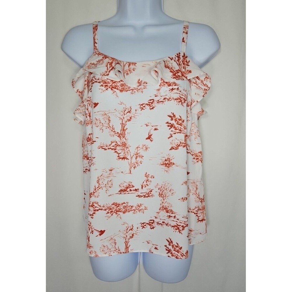 Chelsea & Theodore Women's White Henna Toile Print Ruffled Tank Top Size XS NWT